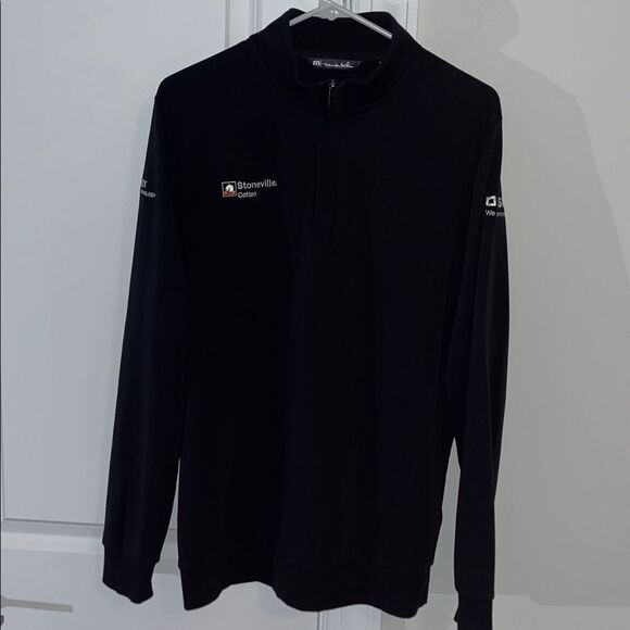Travis Mathew T neck LS 1/4 zipper Blended BASF Stoneville Black Golf Shirt M